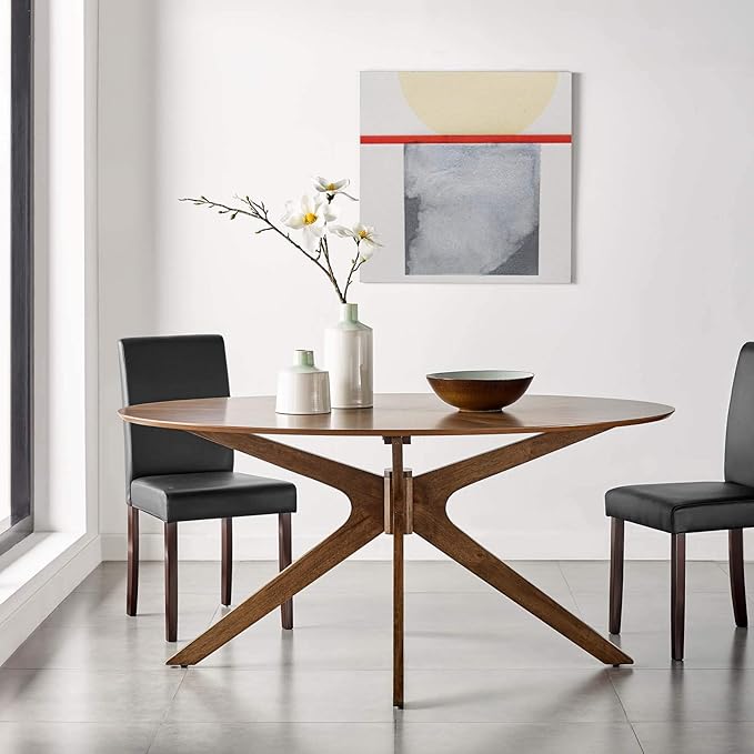 Modway Crossroads 63" Oval Wood Dining Table, Walnut