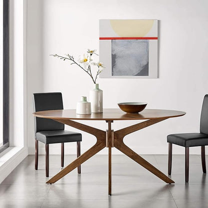 Modway Crossroads 63" Oval Wood Dining Table, Walnut