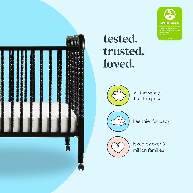 DaVinci Jenny Lind 3-in-1 Convertible Crib in Ebony, Removable Wheels, Greenguard Gold Certified | Converts to Toddler Bed & Daybed, 4 Adjustable Mattress Heights - Conversion Kit Sold Separately - Durable & Easy to Assemble