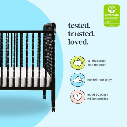 DaVinci Jenny Lind 3-in-1 Convertible Crib in Ebony, Removable Wheels, Greenguard Gold Certified | Converts to Toddler Bed & Daybed, 4 Adjustable Mattress Heights - Conversion Kit Sold Separately - Durable & Easy to Assemble