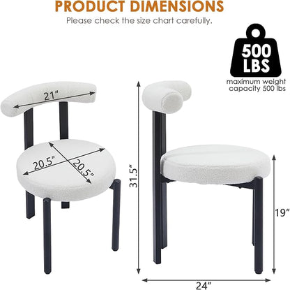 Boucle Dining Chairs Set of 4 Mid Century Modern Dining Chairs Round Cushion Dining Room Chairs with Curved Back and Black Metal Legs for Kitchen, Living Room, Bedroom (Beige)