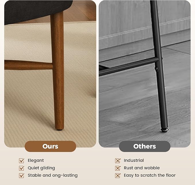 Farmhouse Dining Chairs Set of 2, Linen Seat, Wood Legs, Black | Mid Century Modern, Upholstered Padded Cushion, Solid Wood Cross-Brace, Easy 15-Min Assembly, Kitchen Dining Room