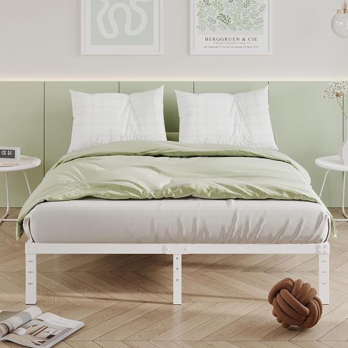 Cieemine 12 Inch Bed Frame Queen Size, Heavy Duty Steel Queen Bed Frame No Box Spring Needed, Mattress Foundation, Easy Assembly, Noise-Free,White