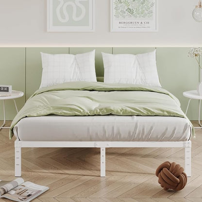 Cieemine 12 Inch Bed Frame Queen Size, Heavy Duty Steel Queen Bed Frame No Box Spring Needed, Mattress Foundation, Easy Assembly, Noise-Free,White