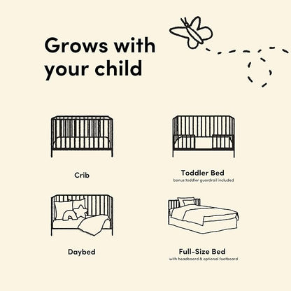 Storkcraft Porto 5-in-1 Convertible Crib with Toddler Guardrail – GREENGUARD Gold Certified, Toddler Bed Conversion Kit Included, 100% Solid Wood, Fits Standard Baby Crib Mattress (Hazelnut)