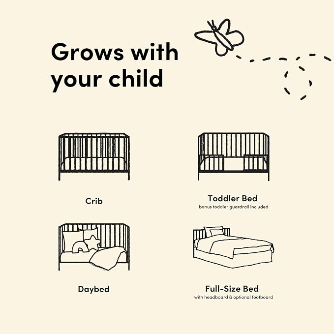 Storkcraft Porto 5-in-1 Convertible Crib with Toddler Guardrail – GREENGUARD Gold Certified, Toddler Bed Conversion Kit Included, 100% Solid Wood, Fits Standard Baby Crib Mattress (Olive)