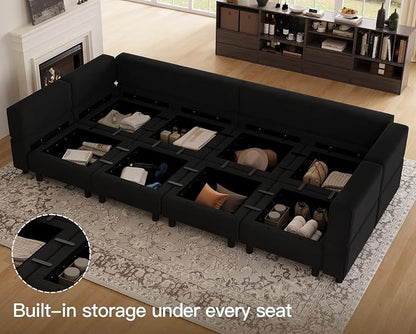 Belffin Modular Sectional Sofa with Storage Chaises Sleeper Couch 8 Seat Sectional Sofa Bed Black