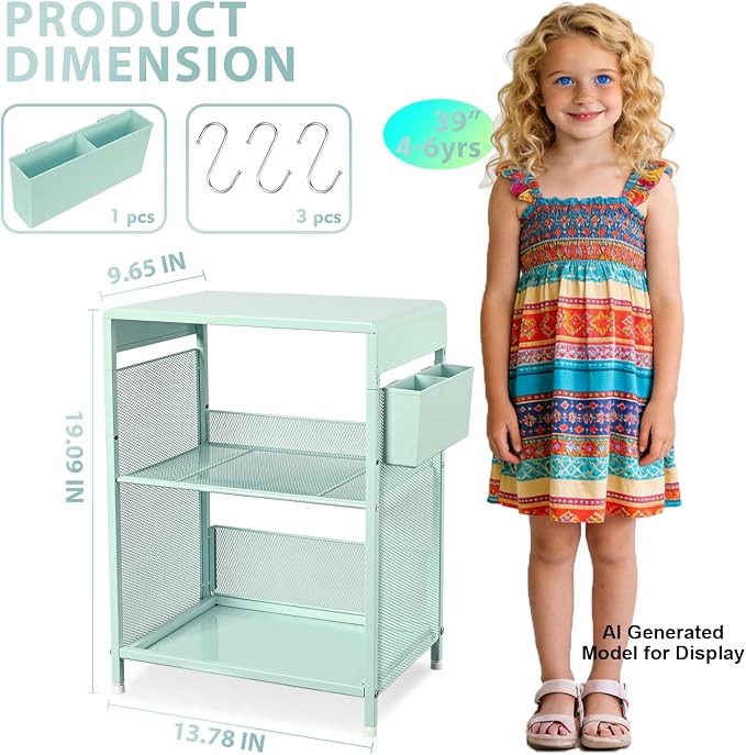 Mint Green Kids Nightstand, Small Nightstand for Bedroom, End Table with Hooks and Holder, Toddler Bedside Table, Desk Organizer for Office, Small Desk for Living Room, Dorm (Mint)