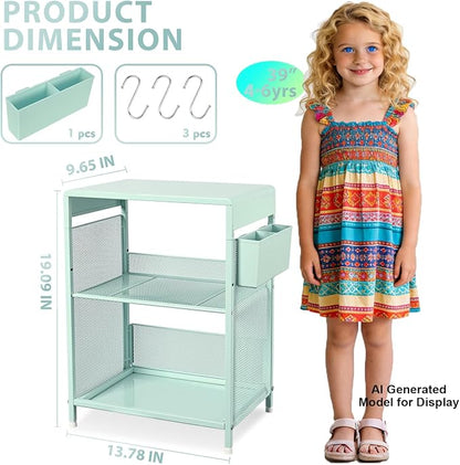 Mint Green Kids Nightstand, Small Nightstand for Bedroom, End Table with Hooks and Holder, Toddler Bedside Table, Desk Organizer for Office, Small Desk for Living Room, Dorm (Mint)