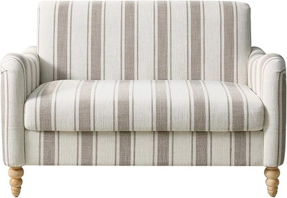 HULALA HOME 50.5" Loveseat Sofa with Stripe Pattern, 2 Seater Farmhouse Sofa with Rolled Wide Armrests and Rubber Wood Legs, Comfy Upholstered Small Couch for Living Room Bedroom, Tan