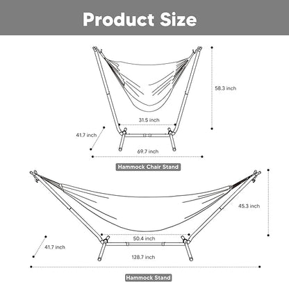 SUNCREAT 2-in-1 Convertible Backyard Fabric Hammock with Stand, Large Hammocks for Outside, Dark Blue