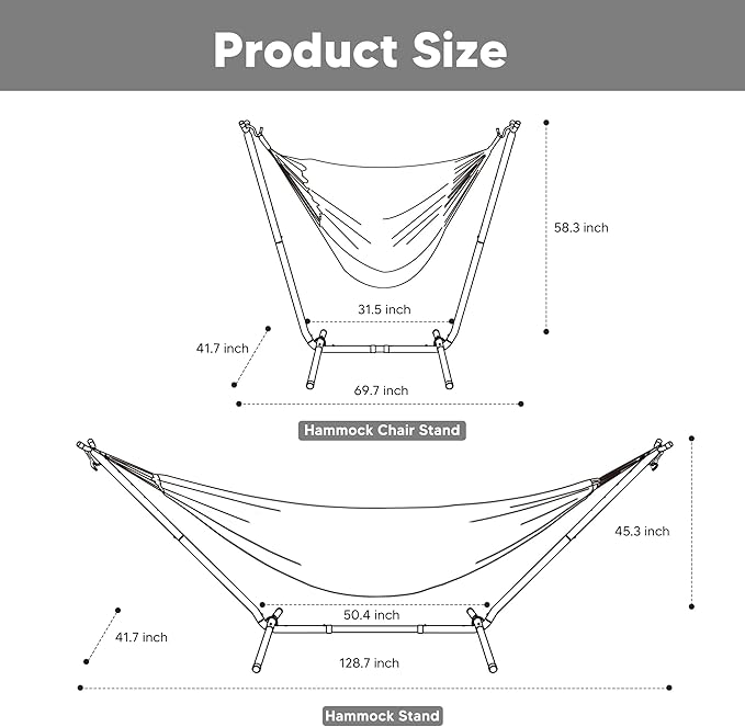 SUNCREAT 2-in-1 Convertible Backyard Fabric Hammock with Stand, Large Hammocks for Outside, Light Gray & Dark Gray