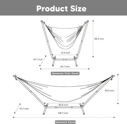 SUNCREAT 2-in-1 Convertible Backyard Fabric Hammock with Stand, Large Hammocks for Outside, Blue Stripes