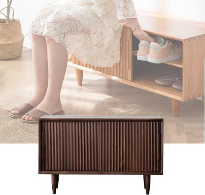 Storage Bench Shoe Rack Entryway Bench Shoe Storage Organizer Ottoman Shoe Cabinet Bedroom End of Bed Bench with Storage for Front Door Entrance Living Room Closet Bedroom Hallway(Dark walnut color,60