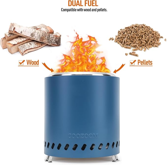 Portable Table Top Fire Pit with Stand, 8.6" Stainless Steel Mini Outdoor Low Smoke Burning Tabletop Firepit Fueled by Pellets or Wood, for Outside Camping Blue