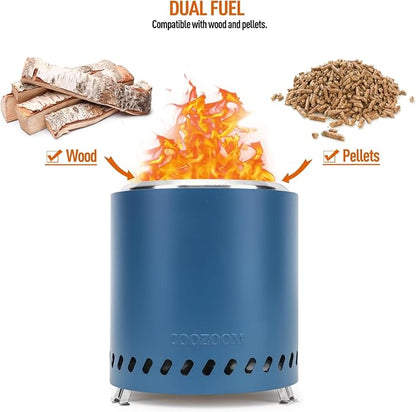 Portable Table Top Fire Pit with Stand, 8.6" Stainless Steel Mini Outdoor Low Smoke Burning Tabletop Firepit Fueled by Pellets or Wood, for Outside Camping Blue