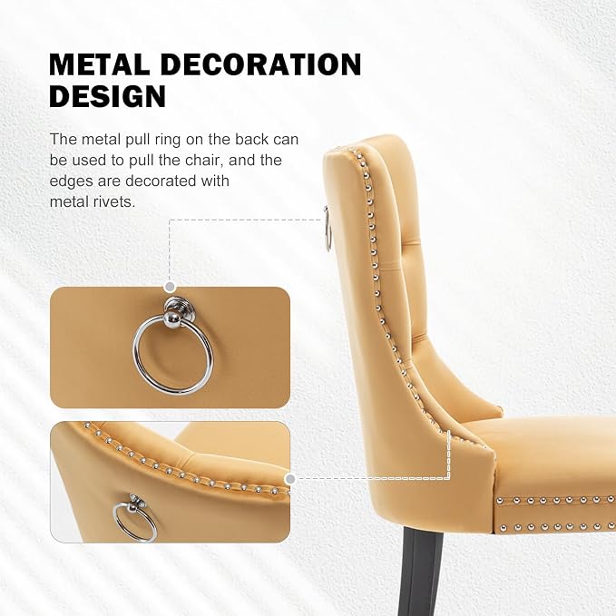 Hixkol Velvet Dining Chairs Set of 4,Upholstered Dining Chairs with Ring Pull Trim and Button Back,Modern Seating for Kitchen, Bedroom & Living Room(Gold)