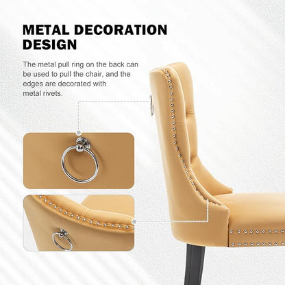 Hixkol Velvet Dining Chairs Set of 4,Upholstered Dining Chairs with Ring Pull Trim and Button Back,Modern Seating for Kitchen, Bedroom & Living Room(Gold)