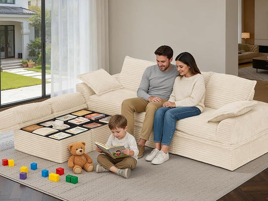 Upgrade Boneless Couch with Storage, Extra Deep&High Seat Modular Sectional Sofa 3 Seater U Shaped Cloud Couch with Ottoman, Tool-Free Assembly Sectional Couches for Living Room