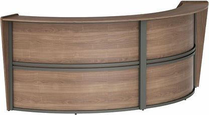 Linea Italia Curved Modern Office Desk Easy to Assembly 2 Panel Reception Counter for Lobby, Salon, 124" x 49", Walnut
