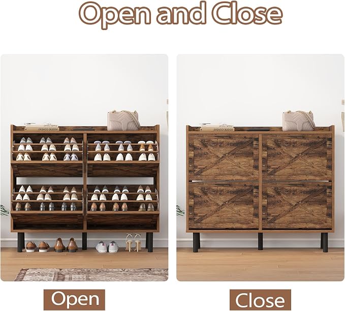 Shoe Cabinet for Entryway, 3 Layers Shoe Cabinet Storage with 4 Flip Drawers, Metal Legs Shoe Storage, Shoe Organizer Cabinet Adjustable Shoe Rack Cabinet