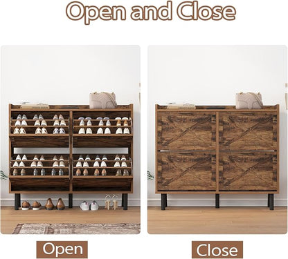 Shoe Cabinet for Entryway, 3 Layers Shoe Cabinet Storage with 4 Flip Drawers, Metal Legs Shoe Storage, Shoe Organizer Cabinet Adjustable Shoe Rack Cabinet