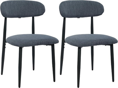 FREKEN Modern Upholstered Dining Chairs Set of 2, Mid-Century Metal Frame Linen Fabric Side Chair for Kitchen Dining Room, 350lbs Capacity, Grey