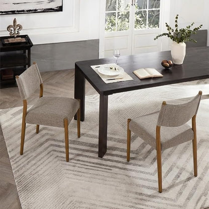 KISLOT Upholstered Dining Chairs Set of 2, Solid Wood Armless Kitchen Chairs with Soft Polyester Fabric, Modern Dining Room Seating, Brown
