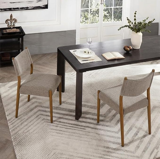 KISLOT Upholstered Dining Chairs Set of 2, Solid Wood Armless Kitchen Chairs with Soft Polyester Fabric, Modern Dining Room Seating, Brown
