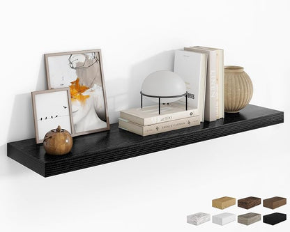 RICHFOCUS 48Inch Floating Shelves for Wall 1 Pack Shelves for Bedroom|Kitchen|Bathroom Wall Mounted Rustic Wood Floating Shelf with Invisible Brackets for Books|Storage|Decor, Black