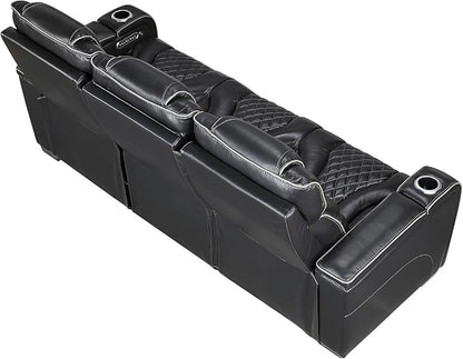 Lexicon Power Double Reclining Sofa, Center Drop-Down Table with Heat/Massage/Headrest/Storage Arms/Cup Holders/LED Lights/Wireless Charging, Top Grain Leather Match Wall Hugger Recliner Sofa, Black
