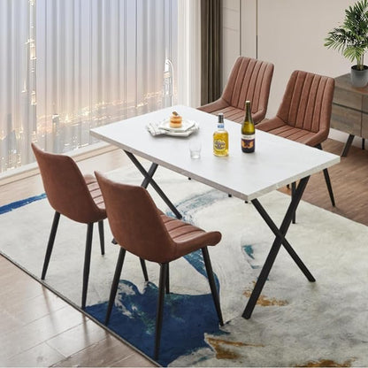 CLIPOP Brown Faux Leather Dining Chair Set of 4, Mid Century Modern, High Back, Armless Upholstered Leisure Side Chair for Dining Room Lounge
