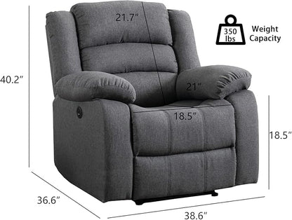 EBELLO Classic Power Recliner Chair, Oversized Electric Overstuffed Chair with Soft Cushion and Back, Sofa with Comfortable Armchair, Gray