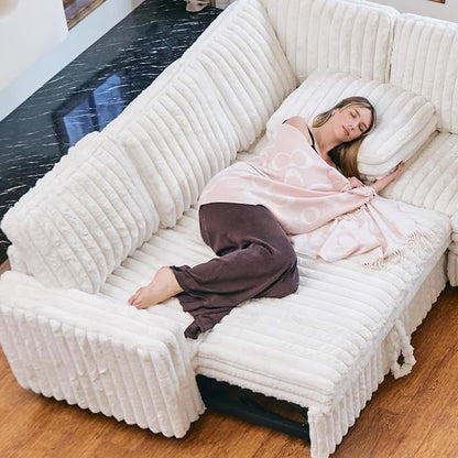 Belffin Corduroy Sleeper Sofa with Pull Out Bed Module Loveseat with Pullout Bed for Sectional Sofa Couch Beige Couch