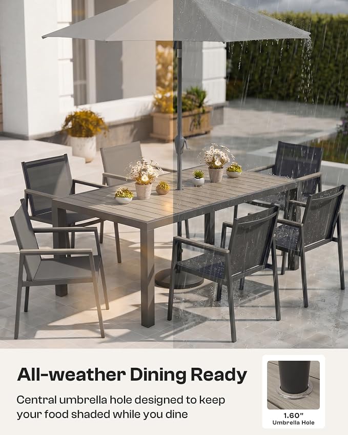 Outdoor Dining Set for 10, Aluminum Patio Table and Chairs Set, 12-Piece All Weather Patio Dining Furniture Set with Umbrella Hole for Backyard, Deck, Poolside (Gray)