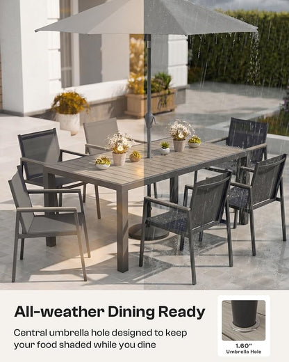 Outdoor Dining Set for 4, Aluminum Patio Table and Chairs Set, 5-Piece All Weather Patio Dining Furniture Set with Umbrella Hole for Backyard, Deck, Poolside (Gray)