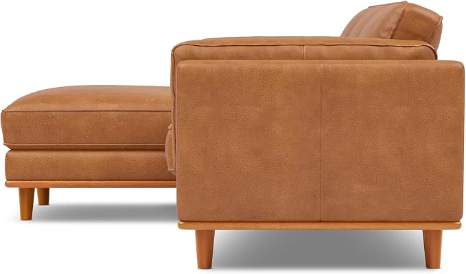 Valencia Artisan Full Leather Sofa - Pure Full Italian Nappa Leather Couch, Solid Wood Accent, Ultimate Comfort (Cognac, Left Chaise Sectional)