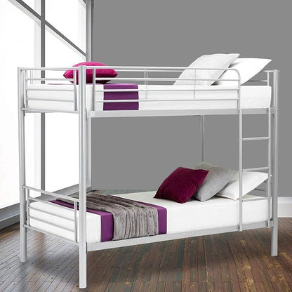 Metal Bunk Bed Twin Over Twin - with Removable Ladder and Guard Rail - Space Saving Design - Easy Assembly -Silver Grey