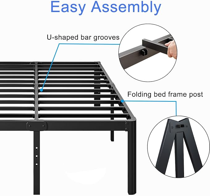 18 Inch High Platform California King Bed Frames No Box Spring Needed, Metal Cal King Bed Frame, Noise Free, Easy Assembly, Heavy Duty, Black