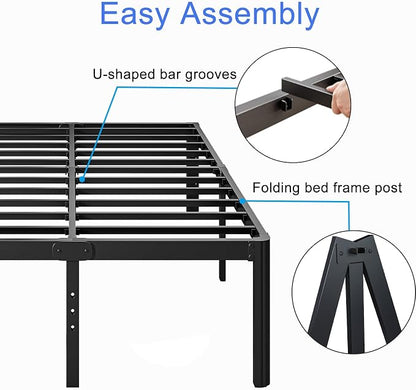 18 Inch High Platform California King Bed Frames No Box Spring Needed, Metal Cal King Bed Frame, Noise Free, Easy Assembly, Heavy Duty, Black