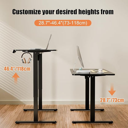 ERGOMAKER Electric Standing Desk, 47.2" x 23.6" Height Adjustable Sit Stand Desk with Splice Board for Home Office, Computer Desk Memory Preset (Black Frame, Black Desktop)