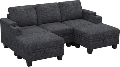 Belffin Small Corner Modular Sectional Couches for Living Room U Shaped Couch with Cup Holder Dark Grey Couch