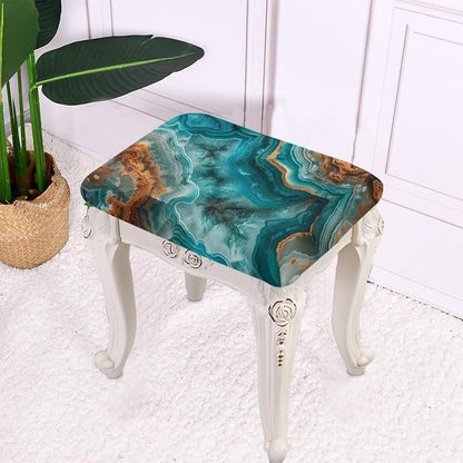 Marble Print Bar Stool Seat Covers Rectangle Stool Covers Set of 2 Bench Covers Slipcover Rectangle Stretch Counter Height Bar Stools Slipcovers Counter Stool Covers Saddle Seat Cover Teal