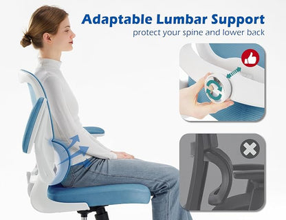 TRALT Ergonomic Office Chair - Desk Chair with Adjustable Lumbar Support Computer Chair - Mesh Comfy Chair with Flip-up Armrests - Gaming Chairs for Adults Home Office (PU Leather, Sky Blue)