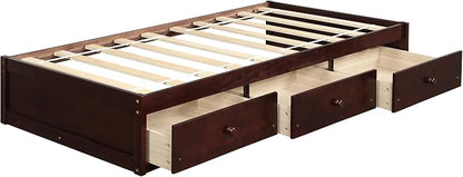 Merax Wood Bed Frame with 3 Drawers Twin Storge Day Bed with Wood Slat Support Space Saving Cherry
