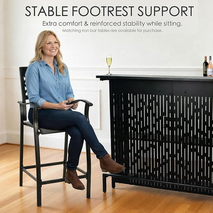Kozyard Outdoor Counter Height Bar Stools Set of 2, Patio Bar Chairs with Wrought Iron Frame & Textilene Fabric, Outdoor Dining Chairs for Patio, Poolside, Backyard Gray