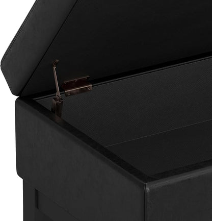 SIMPLIHOME Oregon Storage Ottoman Bench with Tray - 42 inch Wide Upholstered Vegan Leather Rectangle Ottoman Bench in Distressed Black, Transitional Tufted Ottoman for Living Room with Lift-Up Lid