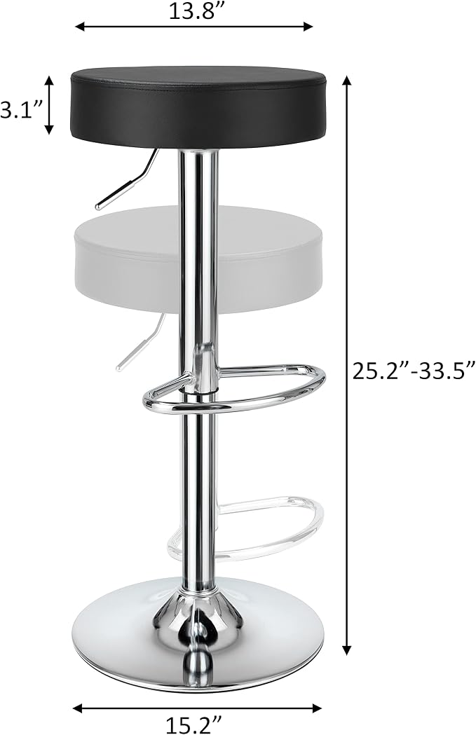Finnhomy Bar Stools Set of 2 Modern PU Leather, Swivel Barstools with Footrest and Backless Round, Counter Height Adjustable Modern Counter stools for Kitchen, Black