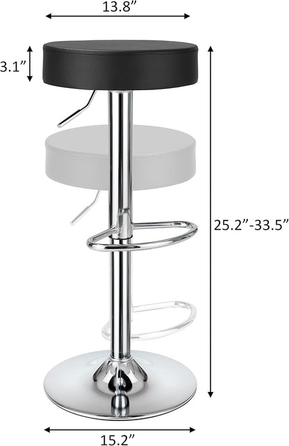 Finnhomy Bar Stools Set of 2 Modern PU Leather, Swivel Barstools with Footrest and Backless Round, Counter Height Adjustable Modern Counter stools for Kitchen, Black