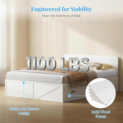 PUREMIND Murphy Bed Full with Mattress Included, Wood Cabinet Bed with Dual Storage Drawers & 2 Pillows, 3-in-1 Convertible Sofa Beds for Small Space, Guest Room, White